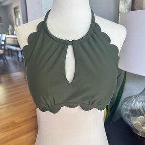 Xhilaration Scalloped Halter Neck Bikini Top - Olive Green